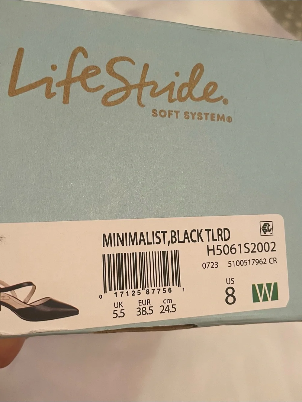 Life Stride Minimalist Soft System Black Pointed Toe Slingback Heels Size 8 Wide